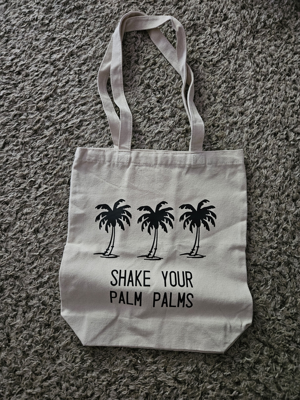 Canvas Tote Bag with Palm Tree Print - Natural & Black